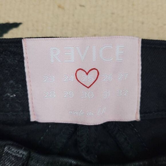 Revice Black Venus Star Coated Denim Cropped Jeans Sz‎ 25 Shiny Straight Leg - Picture 4 of 14